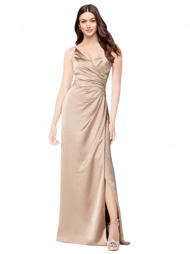 Shop Formal Silky Satin Bridesmaid Dress / Prom Dress with Draped Surplice Bodice Sydney