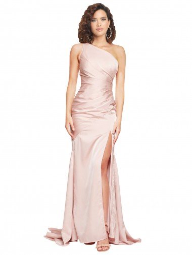 Shop Full Length One Shoulder Long Formal Silky Satin Bridesmaid Dress / Prom Dress with High Split Sydney