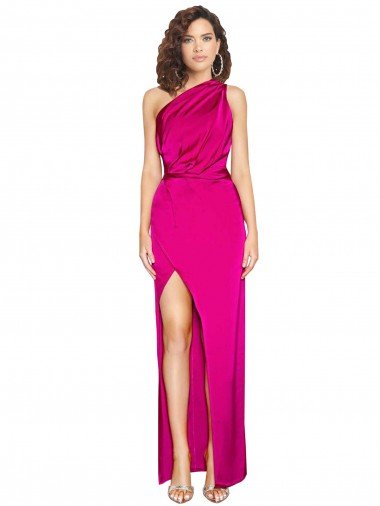 Shop One Shoulder Long Full Length Formal Silky Satin Bridesmaid Dress / Prom Dress with Front Side Split Sydney