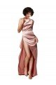 Low Back One Shoulder Full Length Formal Silky Satin Bridesmaid Dress / Prom Dress