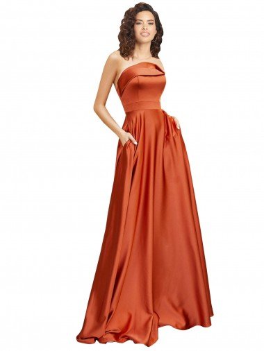 Shop Strapless Sweep Train Formal Silky Satin Bridesmaid Dress / Prom Dress with Pleats Sydney