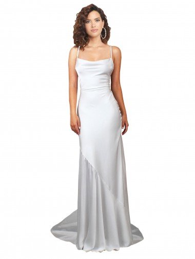 Shop Simple Lace Up Back Cowl Neck Long Sweep Train Silky Satin Beach Wedding Dress Sydney