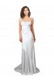 Simple Lace Up Back Cowl Neck Long Sweep Train Silky Satin Beach Wedding Dress