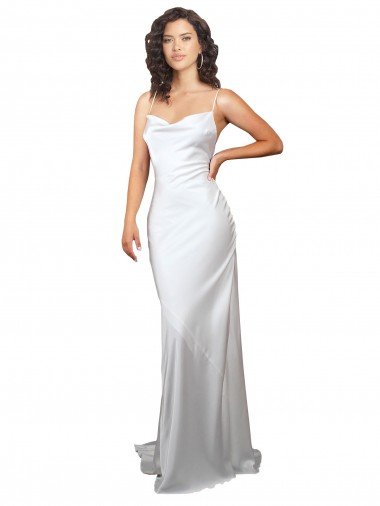 Shop Simple Sweep Train Low Back Tie Cowl Neck Long Silky Satin Beach Wedding Dress Sydney