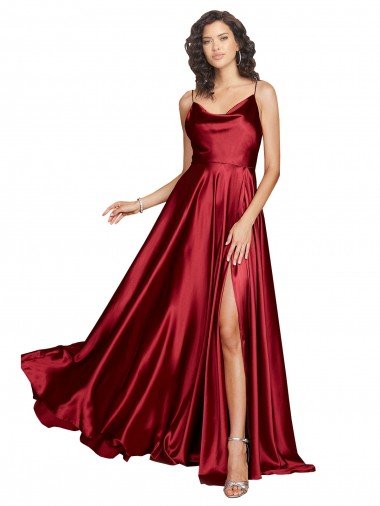 Shop Cowl Neckline Long Formal Silky Satin Bridesmaid Dress / Prom Dress with Spaghetti Straps Sydney