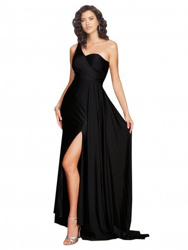 Shop Floor Length One Shoulder Formal Silky Satin Bridesmaid Dress / Prom Dress with Side Slit Sydney