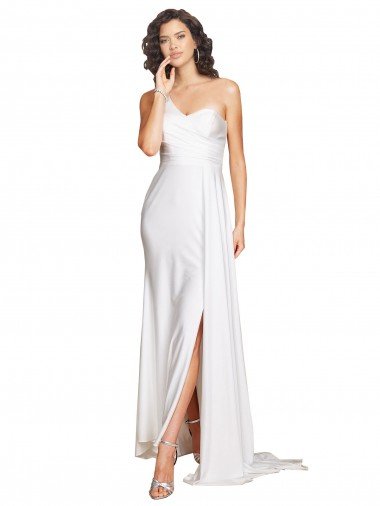 Shop One Shoulder Floor Length Silky Satin Wedding Dress with Side Slit Sydney