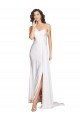 One Shoulder Floor Length Silky Satin Wedding Dress with Side Slit