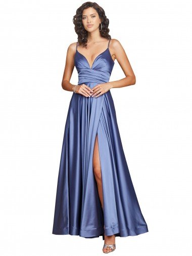 Shop Deep V-Neck Sweetheart Long Formal Silky Satin Bridesmaid Dress / Prom Dress with Thigh High Slit Sydney