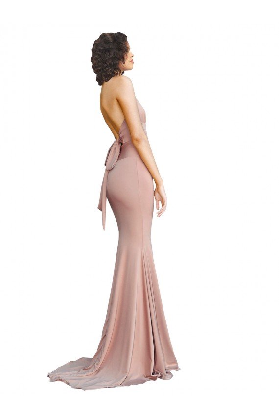 Deep V-Neck Mermaid Low Back Long Formal Spandex Bridesmaid Dress / Prom Dress