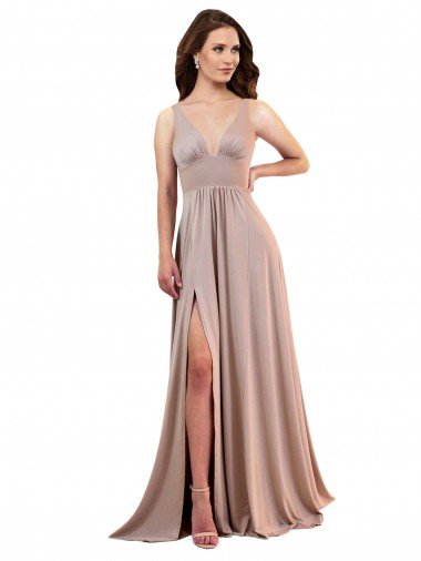 Shop Long A-Line Plunge V-Neckline Formal Spandex Bridesmaid Dress / Prom Dress with Slit Sydney