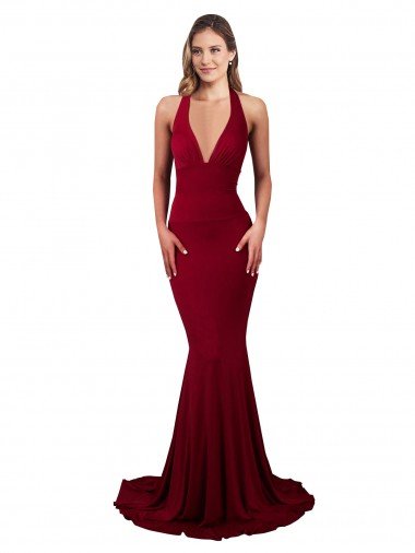 Shop Halter Mermaid Plunge V-Neckline Open Back Bow Tie Formal Spandex Bridesmaid Dress / Prom Dress Sydney