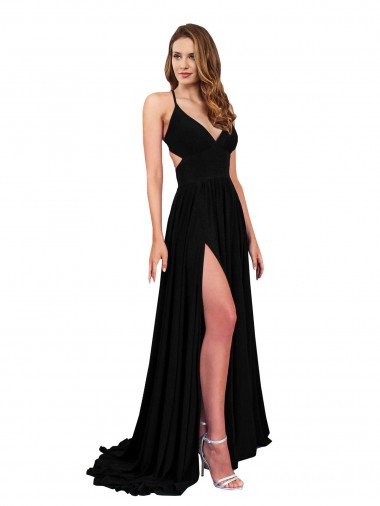 Shop High Slit Open Back Long Formal Spandex Bridesmaid Dress / Prom Dress with Lined Crossover Bust Sydney