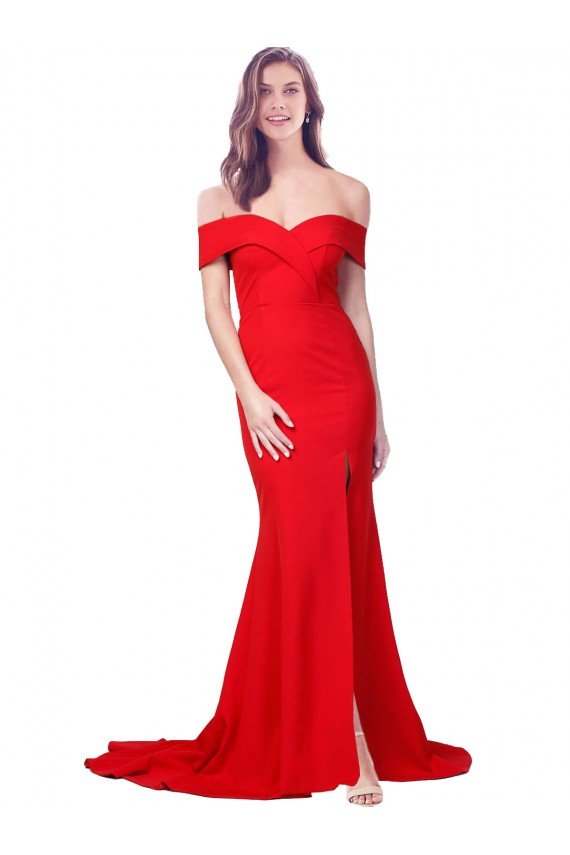 Criss Cross Full Length Long Formal Crepe Bridesmaid Dress / Prom Dress with Side Split