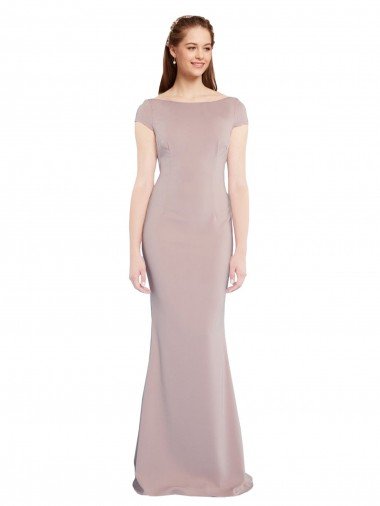 Shop Boat Neck Cap Sleeve Formal Crepe Bridesmaid Dress / Prom Dress with Plunging Tie Back Sydney