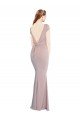 Boat Neck Cap Sleeve Formal Crepe Bridesmaid Dress / Prom Dress with Plunging Tie Back