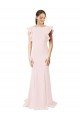 Low V-Back Long Mermaid Crepe Bridesmaid Dress / Prom Dress with Ruffled Sleeves