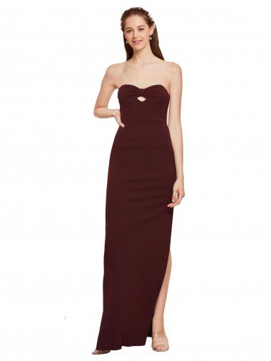 Shop Twisted Strapless Keyhole Long Formal Crepe Bridesmaid Dress / Prom Dress with Slit Sydney