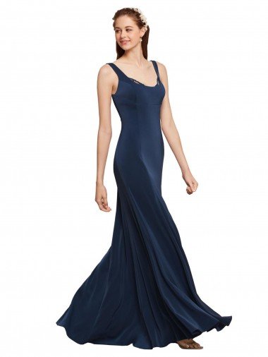 Shop Fit and Flare Long Formal Crepe Bridesmaid Dress / Prom Dress with Round Neck Sydney