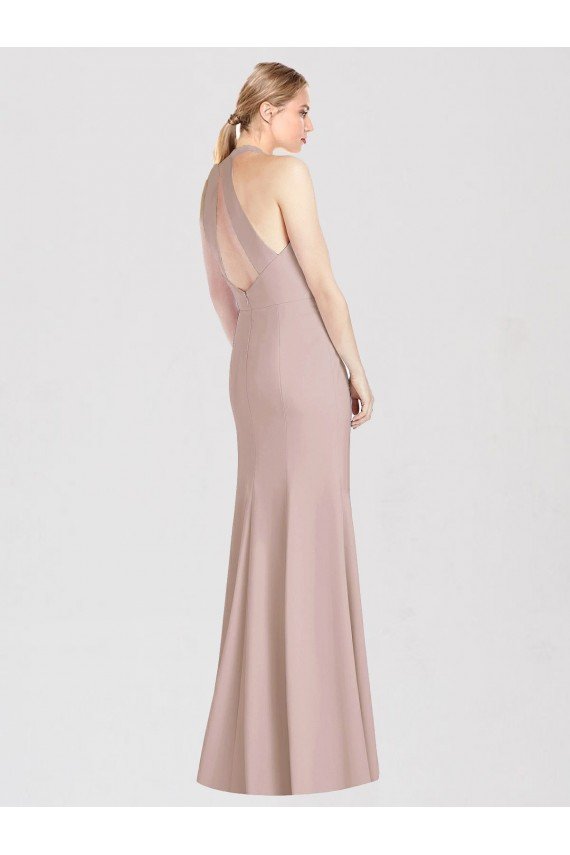 High Neck Cutout Halter Trumpet Bridesmaid Dress