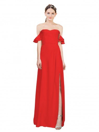 Shop Double Ruffle Flounce Sleeves Formal Crepe Bridesmaid Dress / Prom Dress with Slit Sydney