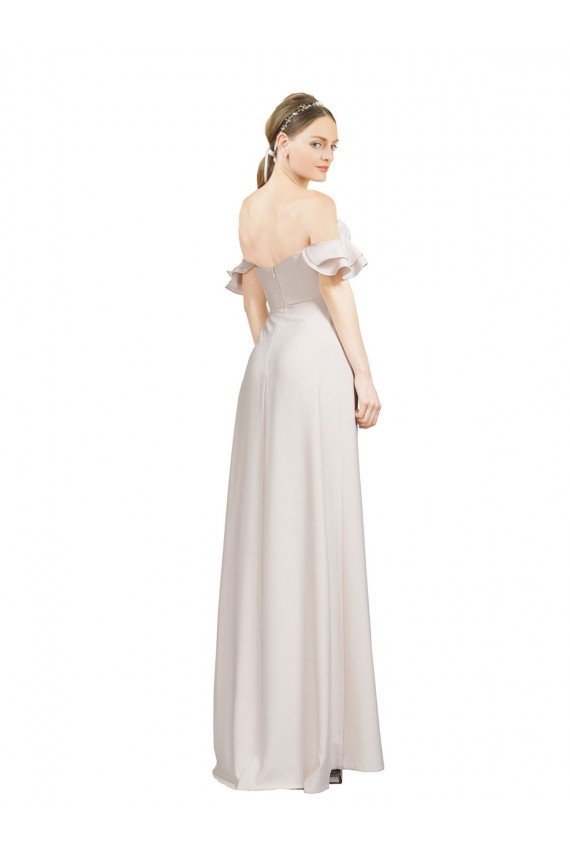 Double Ruffle Flounce Sleeves Formal Crepe Bridesmaid Dress / Prom Dress with Slit