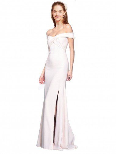 Shop Criss Cross Off the Shoulder Formal Crepe Bridesmaid Dress / Prom Dress with Side Slit Sydney