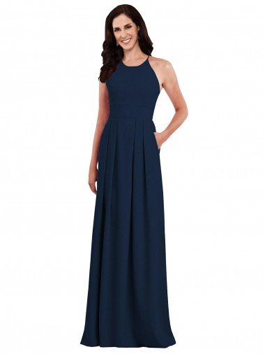 Shop Criss Cross Back Crepe Halter Bridesmaid Dress with Pockets Sydney