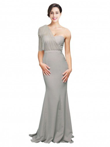 Shop Long Sweep Train Sweetheart Formal Crepe Bridesmaid Dress / Prom Dress with Tulle One Shoulder Sydney