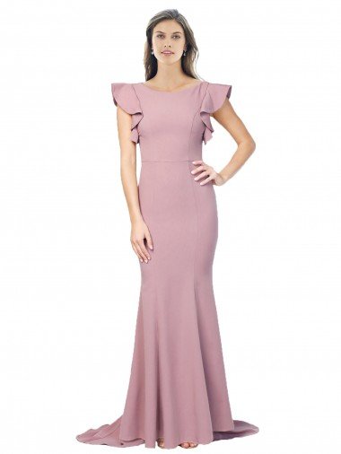 Shop Flutter Sleeves Low V-Back High Round Neck Formal Crepe Bridesmaid Dress / Prom Dress Sydney