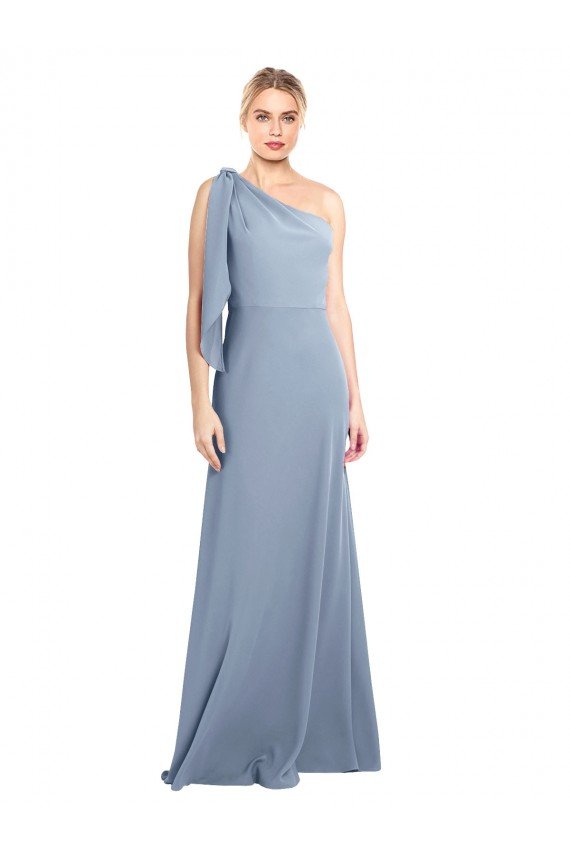 Draped Flutter Sleeves One Shoulder Stretch Formal Crepe Bridesmaid Dress / Prom Dress