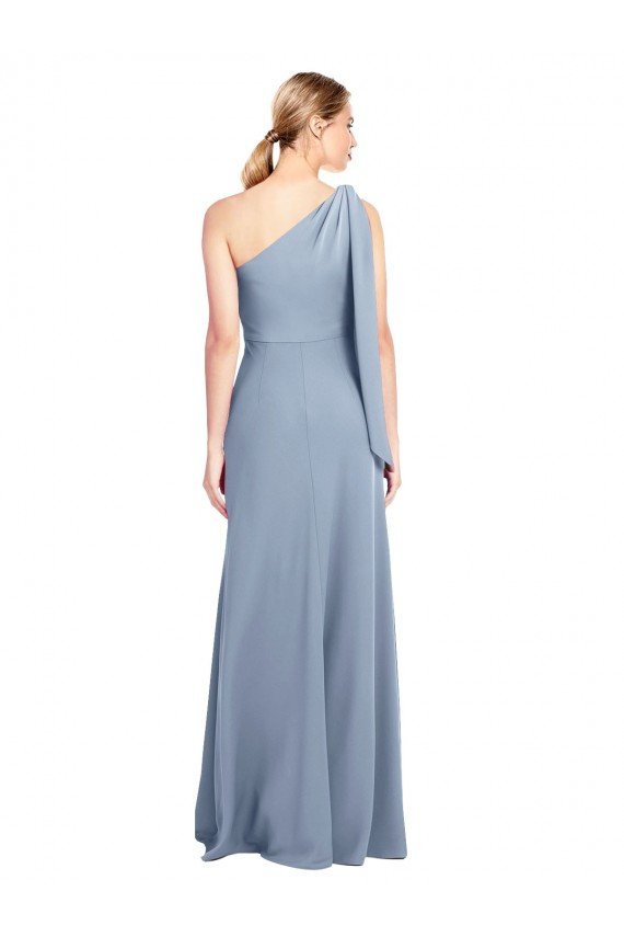 Draped Flutter Sleeves One Shoulder Stretch Formal Crepe Bridesmaid Dress / Prom Dress