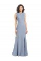 Boat Neckline and Sleek Fit and Flare Crepe Bridesmaid Dress with Keyhole Back