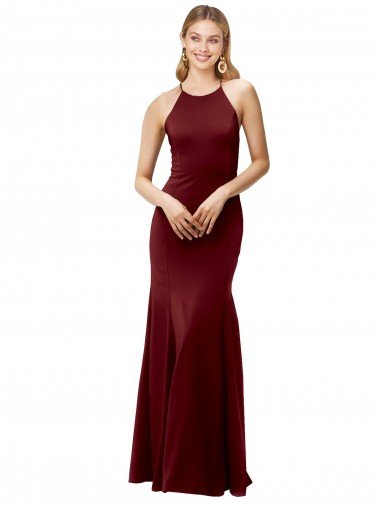 Shop Fit and Flare Halter Neckline Stretch Formal Crepe Bridesmaid Dress / Prom Dress with Strappy Back Sydney