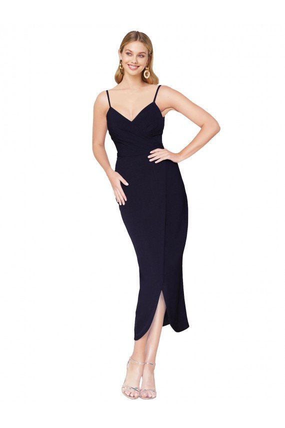 High Neck Spaghetti Straps Formal Crepe Short Cocktail Wrap Bridesmaid Dress / Prom Dress