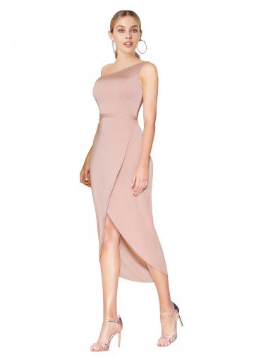 Shop Knee Length One Shoulder Formal Crepe Short Wrap Bridesmaid Dress / Prom Dress Sydney