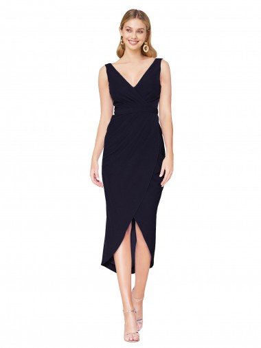 Shop Knee Length V-Neck Formal Crepe Short Cocktail Wrap Bridesmaid Dress / Prom Dress Sydney