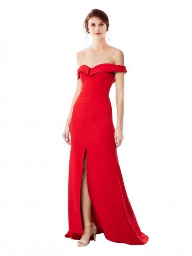 Shop Off the Shoulder Chapel Train Formal Crepe Bridesmaid Dress / Prom Dress with Thigh-High slit Sydney