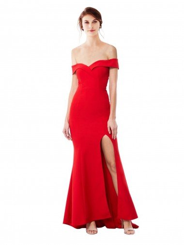 Shop Off the Shoulder Sweetheart Maxi Formal Crepe Bridesmaid Dress / Prom Dress With Thigh Split and Train Sydney