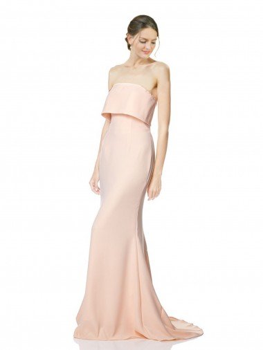 Shop High Neck Strapless Long Formal Crepe Maxi Bridesmaid Dress / Prom Dress with Overlay Sydney