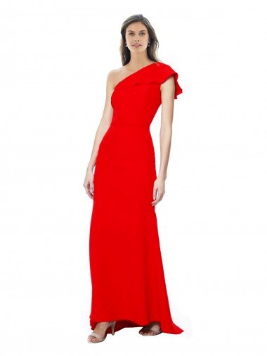 Shop High Neck Ruffle Frill One Shoulder Maxi Formal Crepe Bridesmaid Dress / Prom Dress Sydney