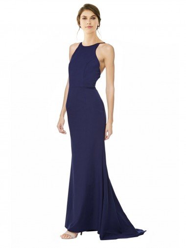 Shop Fishtail High Neck Maxi Formal Crepe Bridesmiad Dress with Strappy Back Detail Sydney