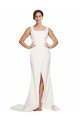 Square Neck Long Sheath Sweep Train Crepe Bridesmaid Dress / Prom Dress 