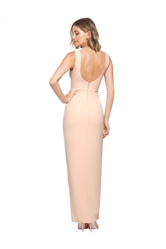 Floor Length Square Neck Long Sheath Formal Crepe Bridesmaid Dress / Prom Dress 