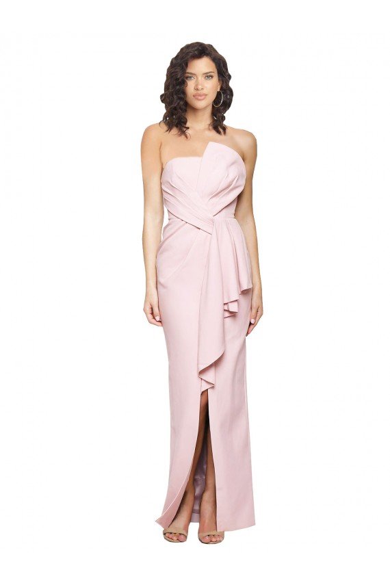 Strapless Long Full Length Ruffles Low Back Formal Crepe Bridesmaid Dress / Prom Dress