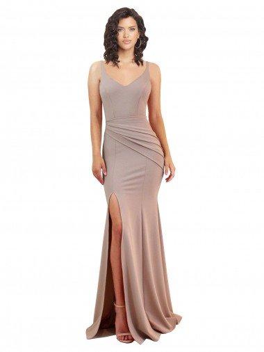 Shop Fishtail Shape V-Neck Formal Crepe Bridesmaid Dress / Prom Dress with Slit Sydney