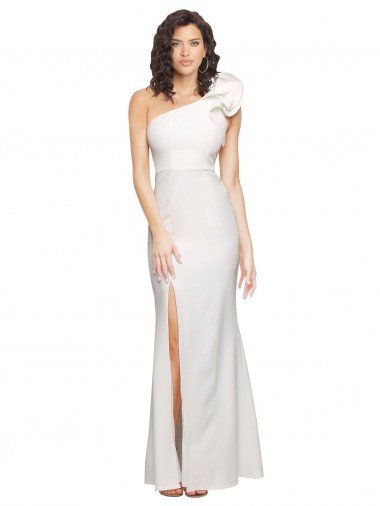 Shop One Shoulder Long Full Length Formal Crepe Bridesmaid Dress / Prom Dress with Ruffles and Side Split Sydney