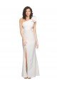 One Shoulder Long Full Length Formal Crepe Bridesmaid Dress / Prom Dress with Ruffles and Side Split