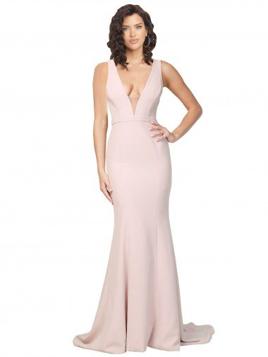 Shop Deep Plunging V-Neckline Full Length Formal Crepe Bridesmaid Dress / Prom Dress with Deep V-Backline Sydney