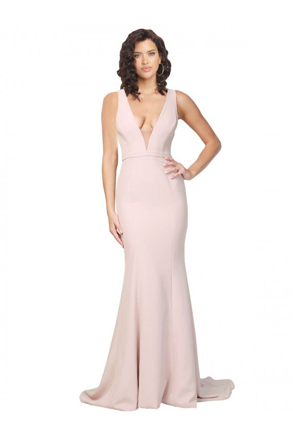 Deep Plunging V-Neckline Full Length Formal Crepe Bridesmaid Dress / Prom Dress with Deep V-Backline